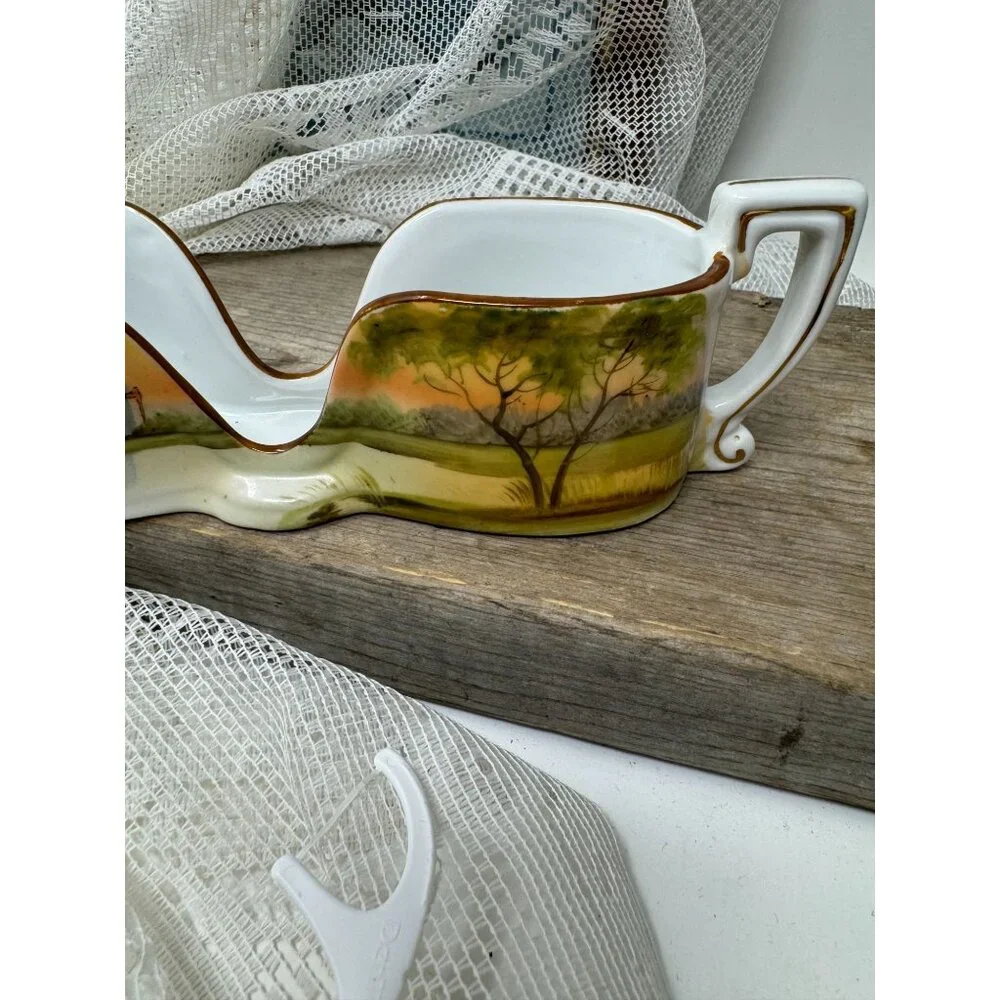 Vintage Nippon Hand Painted Spoon Holder Sunset & Tree Sceen